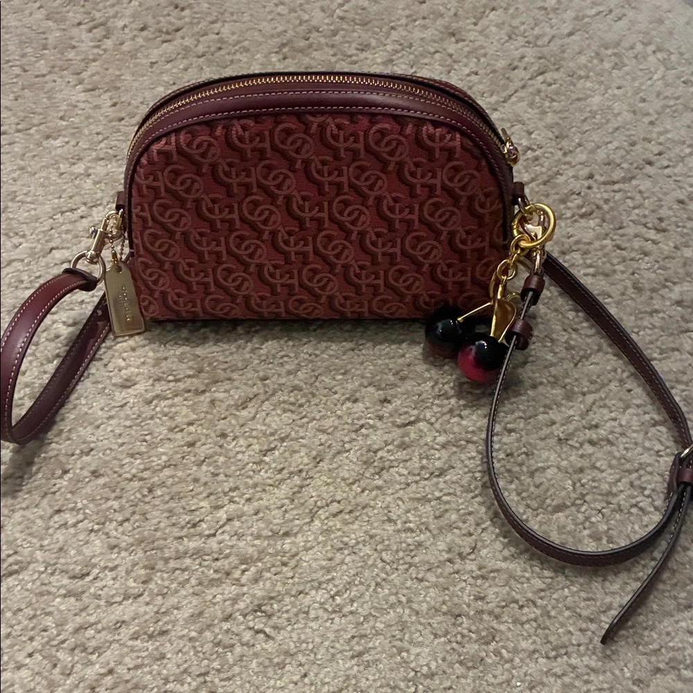Coach Madi Burgundy Crossbody Bag with Logo Design with cherry 🍒 charm - Picture 7 of 14